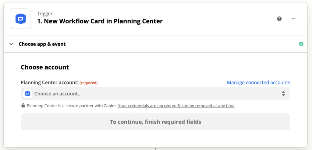 Setup Planning Center account in Zapier